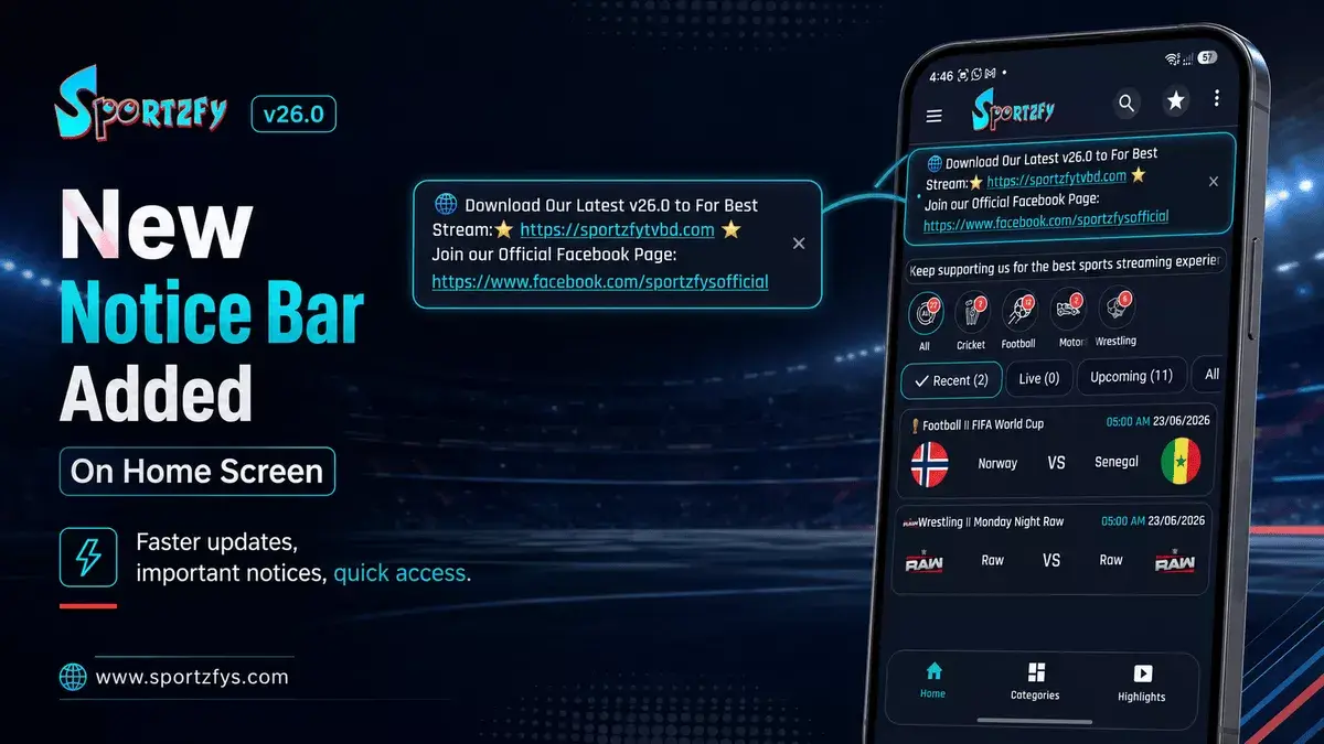 sportzfy Notice Bar